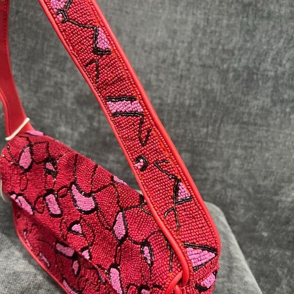 STAUD Tommy Beaded Shoulder Bag in Cherry Abstract Wave - Picture 6 of 16